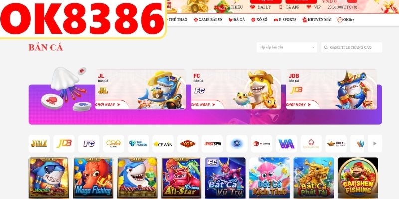 Sảnh bắn cá OK8386 với giao diện hiện đại cuốn hút
