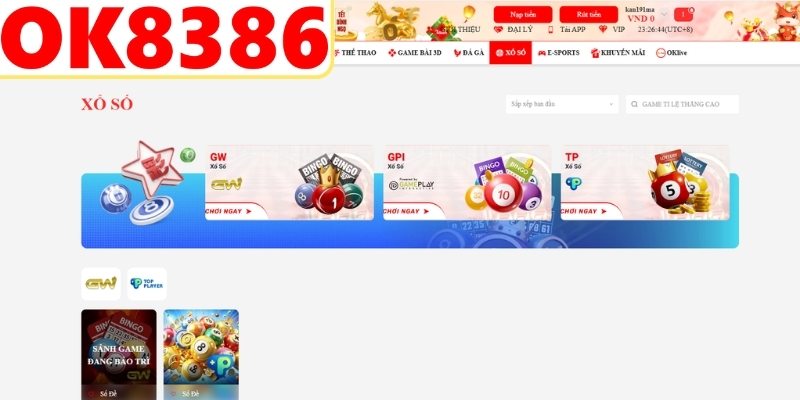 Sảnh xổ số OK8386 với hệ thống hiện đại
